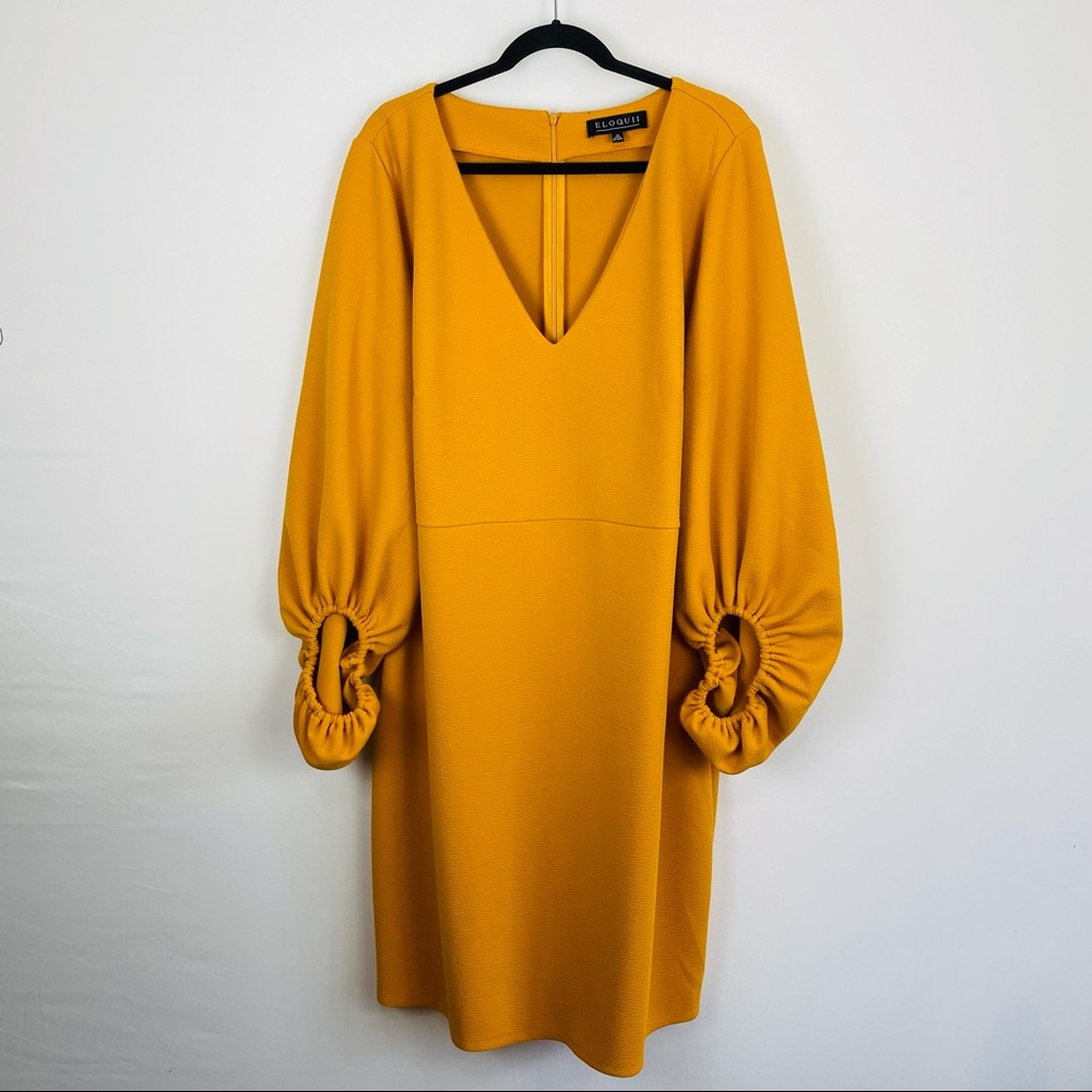 Eloquii Puff Sleeve V Neck Shift Dress